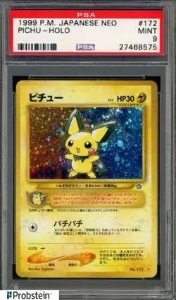 1999 Pokemon Japanese Neo Pichu - Holo #172 PSA 9 MINT - Image 1