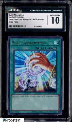 2024 Yu-Gi-Oh! 25th Anniversary Kaiba #KC01-EN052 Spell Absorption CGC 10 - Image 1