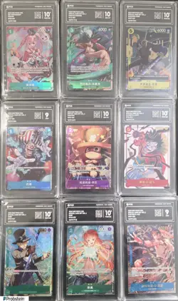 Lot (9) PCG Graded One Piece Chinese Special Card Set w/ Monkey D Luffy Perona - Image 1