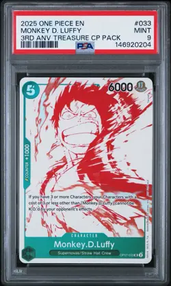 2025 One Piece EN 3rd Anniversary Treasure CP Pack #033 Monkey D Luffy PSA 9 - Image 1