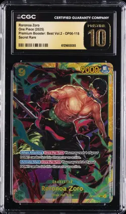 2025 ONE PIECE PREMIUM BOOSTER: BEST VOL.2 RORONOA ZORO CGC 10 PRISTINE - Image 1