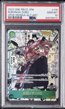 2023 ONE PIECE JAPANESE MANGA ALTERNATE ART OP06-118 RORONOA ZORO PSA 10 - Image 1