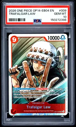 2026 ONE PIECE OP14-EB04-THE AZURE SEA'S SEVEN #009 TRAFALGAR LAW PSA 10 - Image 1