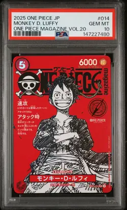 2025 ONE PIECE JAPANESE PROMOS ONE PIECE MAGAZINE VOL.20 MONKEY D. LUFFY PSA 10 - Image 1