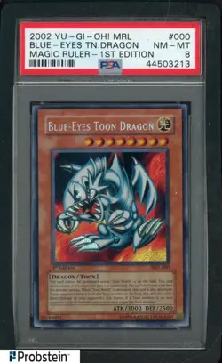 2002 Yu-Gi-Oh! MRL Magic Ruler 1st Edition #000 Blue Eyes Toon Dragon PSA 8 - Image 1
