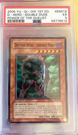 PSA 5 Yu-Gi-Oh! 1ST EDITION DESTINY HERO DOUBLE DUDE POTD-EN012 - Image 1