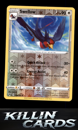 Reverse Holofoil Swellow 134/185 Pokemon Uncommon SWSH04: Vivid Voltage Card NM - Image 1