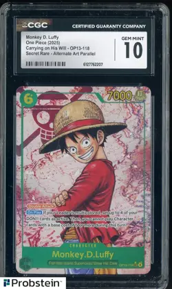 2025 One Piece Japanese OP13-118 Monkey D Luffy Alternate Art Secret Rare CGC 10 - Image 1