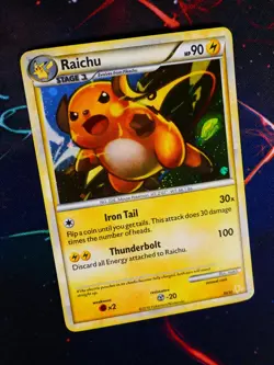 LP/NM Pokemon (Holo) RAICHU Card HS TRAINER KIT Set 30/30 HGSS Half Deck Foil #1 - Image 1
