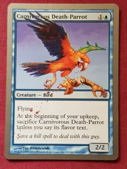 Magic The Gathering UNHINGED CARNIVOROUS DEATH-PARROT blue card MTG - Image 1