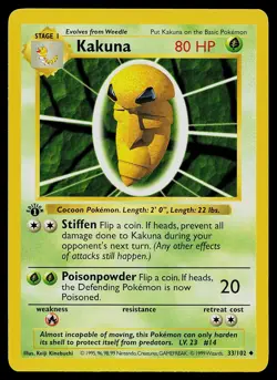 Pokemon Card - Kakuna Base Set (Shadowless) 33/102 Uncommon 1st Edition - Image 1