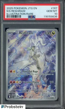 2025 Pokemon JTG EN Illustration Rare #167 N's Reshiram PSA 10 GEM MINT - Image 1