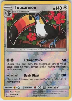 TOUCANNON 108/149 SM BASE SET POKEMON REVERSE HOLO RARE NM - Image 1