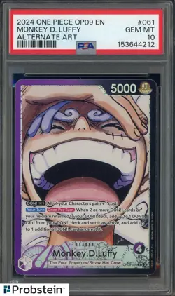 2024 One Piece OP09 EN Alternate Art #061 Monkey D Luffy PSA 10 GEM MINT - Image 1