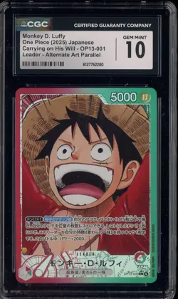 2025 One Piece Japanese OP13-001 Monkey D Luffy Alternate Art Leader CGC 10 - Image 1