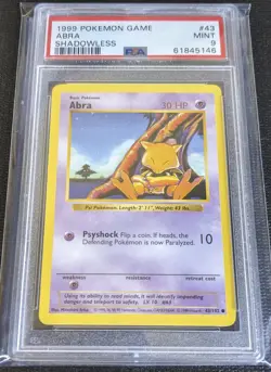 Pokemon Card Abra 43/102 Shadowless Base Set 1999 PSA 9 MINT - Image 1