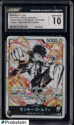 2023 One Piece Japanese ST13-003 Monkey D Luffy Alternate Art Leader CGC 10 - Image 1