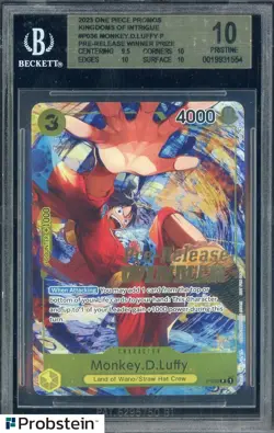 2022-23 One Piece Promo P036 Monkey D Luffy Pre-Release Tournament Winner BGS 10 - Image 1