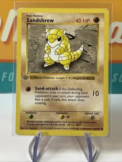 Sandshrew #62 1st Edition Shadowless Grey Stamp Pokemon TCG 1999 Base Set HP - Image 3