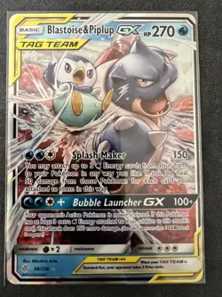Pokemon Blastoise & Piplup GX 38/236 SM-Cosmic Eclipse Ultra Rare TAG TEAM Holo - Image 1