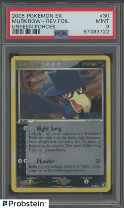2005 Pokemon Ex Unseen Forces #30 Murkrow Reverse Foil PSA 9 MINT - Image 1