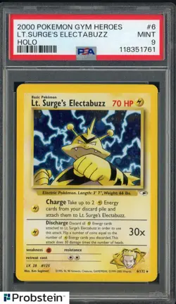 2000 Pokemon Gym Heroes #6 Lt. Surge's Electabuzz Holo PSA 9 MINT - Image 1