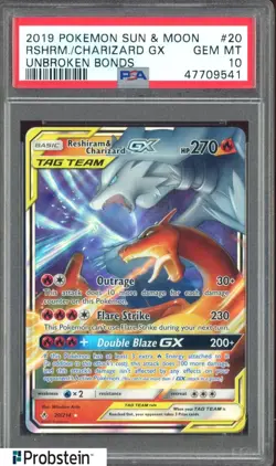 2019 Pokemon Sun & Moon Unbroken Bonds #20 Reshiram Charizard Gx PSA 10 - Image 1
