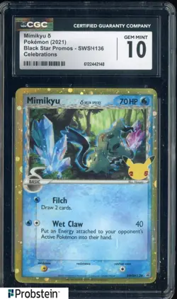 2021 Pokemon Black Star Promos SWSH136 Mimikyu Celebrations CGC 10 GEM MINT - Image 1