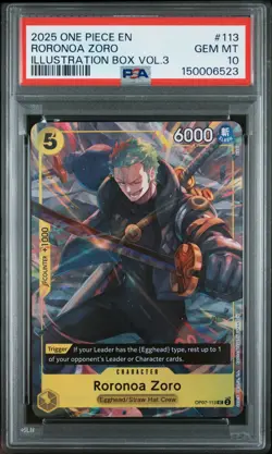 2025 ONE PIECE PROMOS ILLUSTRATION BOX VOL.3 #113 RORONOA ZORO PSA 10 - Image 1