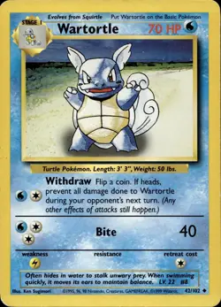WARTORTLE 42/102 UNCOMMON BASE SET UNLIMITED POKEMON MP - Image 1