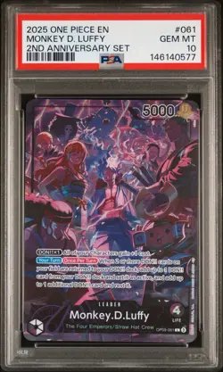 2025 One Piece CCG Monkey.D.Luffy Leader 2nd Anniversary OP09-061 PSA 10 ENGLISH - Image 1