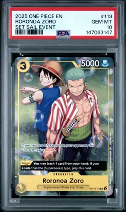 2025 ONE PIECE SET LEARN TOGETHER SAIL EVENT PROMO #113 RORONOA ZORO PSA 10 - Image 1