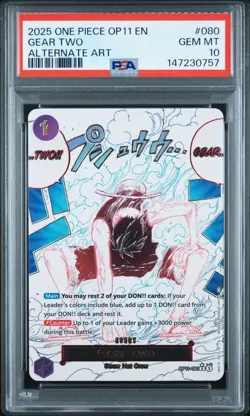2025 ONE PIECE OP11-A FIST OF DIVINE SPEED 080 GEAR TWO ALTERNATE ART ENG PSA 10 - Image 1