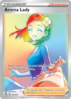 Aroma Lady 221/203 Rainbow Secret Rare Evolving Skies Pokemon Cards - Image 1