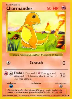 Charmander 46/102 Common (MP) Shadowless Pokemon Cards - Image 1