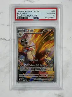 2025 Pokemon Dri En-Destined Rivals #192 Blaziken Illustration Rare PSA 10 - Image 1