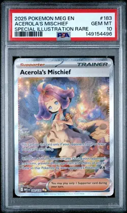 2025 Pokemon Mega Evolution ACEROLA'S MISCHIEF SIR #183 PSA 10 Gem Mint - Image 1