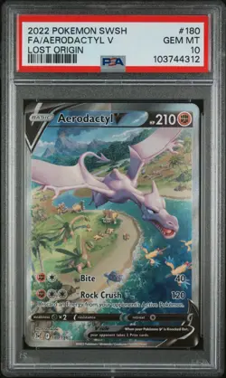 PSA 10 GEM MINT Aerodactyl V 180/196 Alt Art Full Art Lost Origin Pokemon Card - Image 1