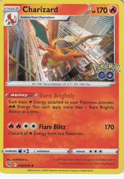 Charizard Holo Holo Rare Pokemon GO 010/078 - Image 1