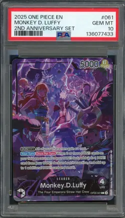 PSA 10 Monkey D. Luffy (2nd Anniversary Set) OP09-061 EN One Piece B24 - Image 1