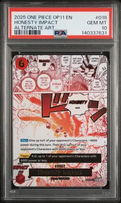 2025 ONE PIECE OP11-A FIST OF DIVINE SPEED ALTERNATE ART HONESTY IMPACT PSA 10 - Image 1