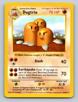 Pokemon Dugtrio Unlimited Rare Base Set (Shadowless) 019/102 - Image 1