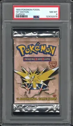 1999 POKEMON FOSSIL 1ST EDITION ZAPDOS ART SEALED BOOSTER PACK PSA 8 - Image 1