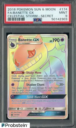 2018 Pokemon Sun & Moon Celestial Storm Secret #174 FA Banette Gx PSA 9 MINT - Image 1