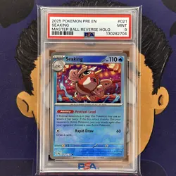 PSA 9 MINT 2025 Pokemon Prismatic Evolutions SEAKING #021 Master Ball Reverse - Image 2