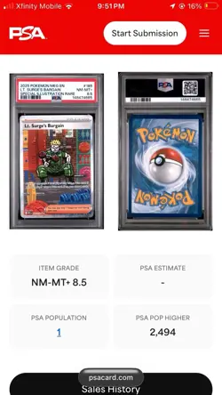 Pokemon 2025 ME Lt. Surge’s Bargain Sir Psa 8.5 POP 1 Nm-Mt + 🏋 - Image 3