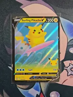 Pokemon Surfing Pikachu V Ultra Rare Full Art Holo 008/025 Celebrations TCG NM - Image 1