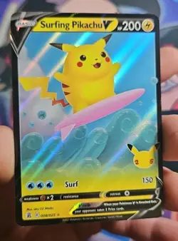 Pokemon Surfing Pikachu V Ultra Rare Full Art Holo 008/025 Celebrations TCG NM - Image 4