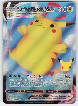 Surfing Pikachu VMAX 009/025 Holo VMAX Rare Celebrations Pokemon Near Mint - Image 1