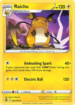 Raichu 50/195 Reverse Uncommon Silver Tempest Pokemon Cards - Image 1
